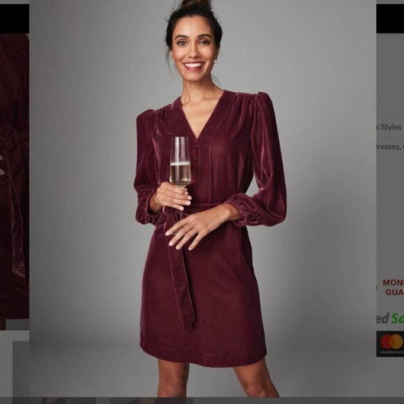 Untuckit Belted Velvet Mickie Dress Red Wine Womens Large - Picture 1 of 14